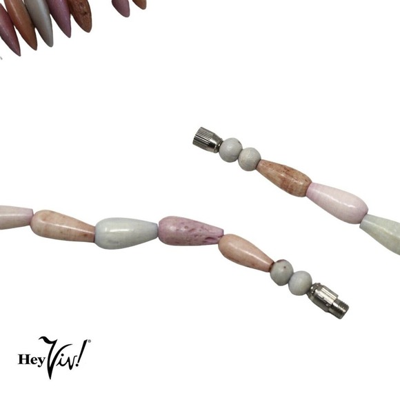 Pastel Pink and Green Flat Bead Necklace w Asymmetrical Look 26" Long - Hey Viv - Picture 4 of 6